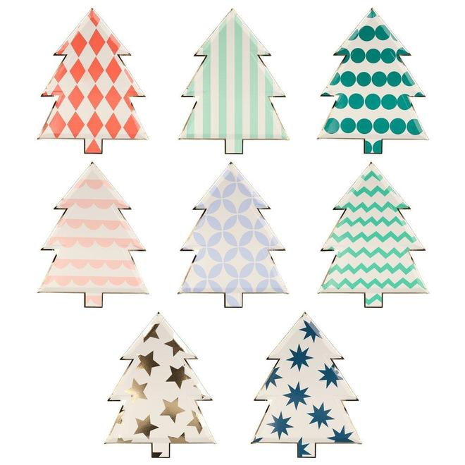 Patterned Christmas Tree Plates (set of 8)